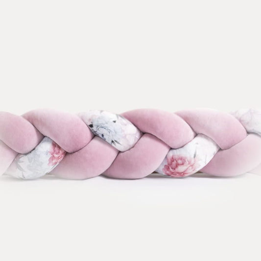 Πάντα κούνιας πλεξούδα χειροποίητη σε κερασί ροζ - απόχρωση με σχέδιο λουλουδιών