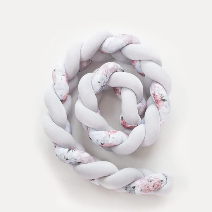 Πάντα κούνιας πλεξούδα χειροποίητη σε γκρι απόχρωση με σχέδιο λουλουδιών