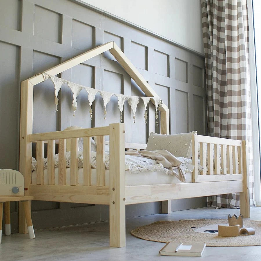 Παιδικό Κρεβάτι Mini-Σπιτάκι Bali με πλακέ κάγκελο