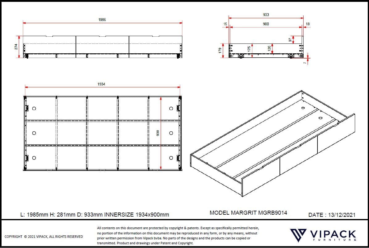 Υπερυψωμένο παιδικό κρεβάτι Margrit 90x200 με αποθηκευτικό χώρο