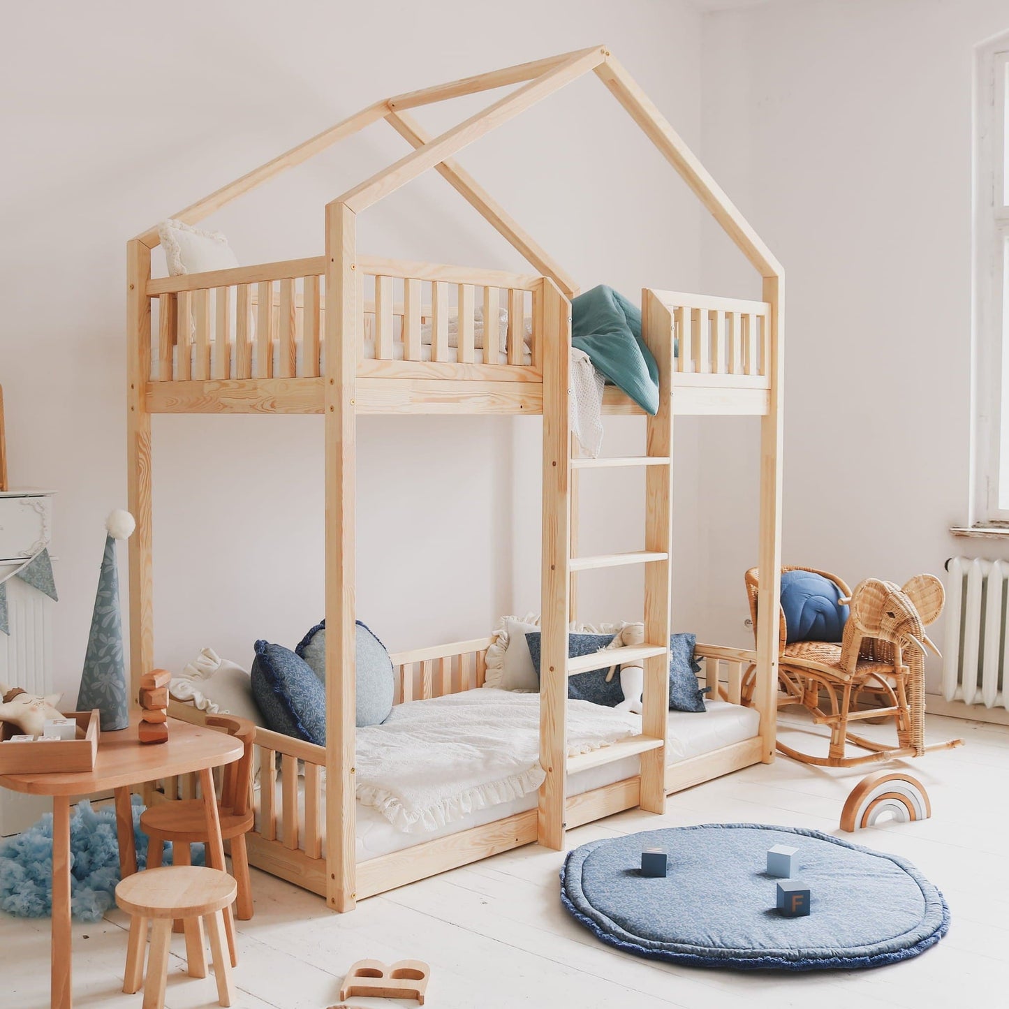 Κουκέτα σπιτάκι Housebed με πλακέ κάγκελο 190χ90 φυσικό (Δώρο 10% έκπτωση στο Στρώμα)