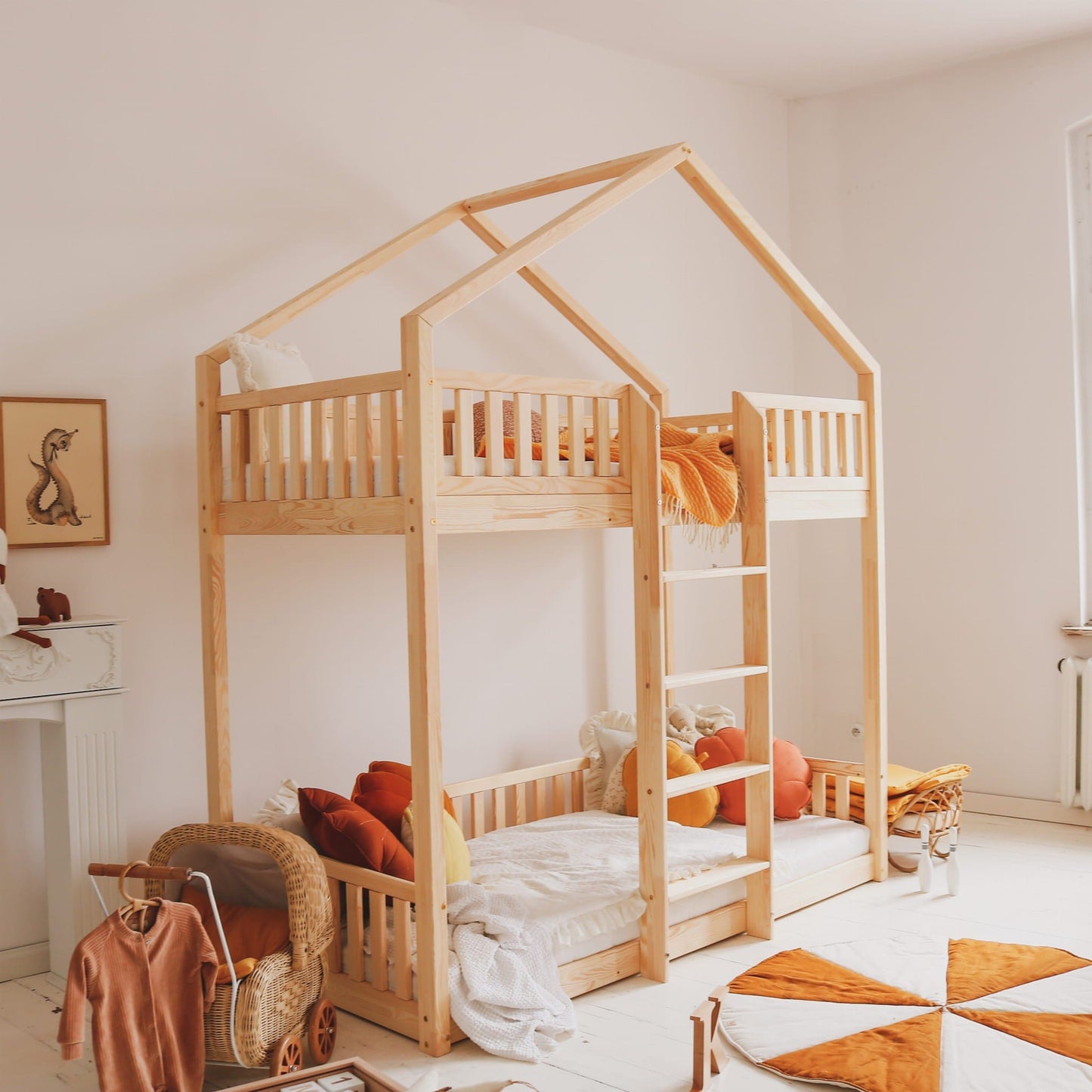 Κουκέτα σπιτάκι Housebed με πλακέ κάγκελο 190χ90 φυσικό (Δώρο 10% έκπτωση στο Στρώμα)