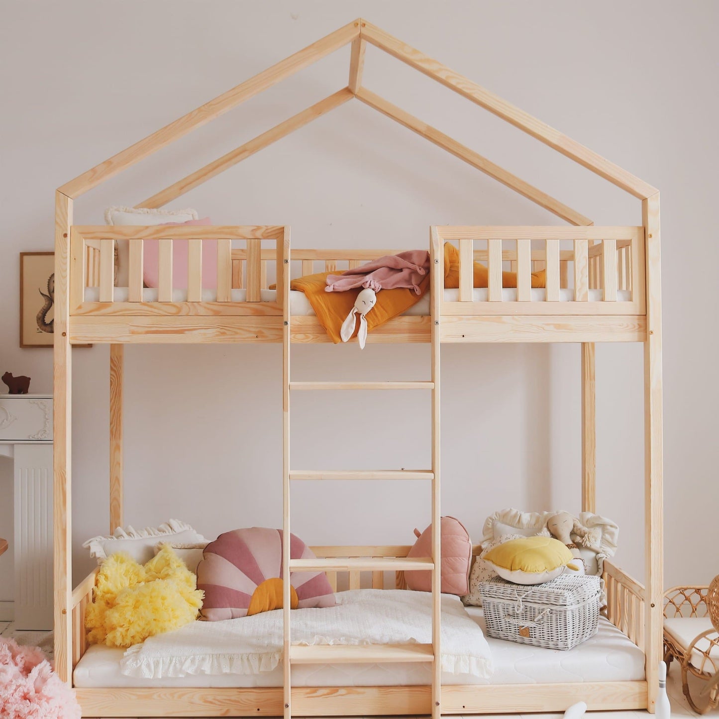 Κουκέτα σπιτάκι Housebed με πλακέ κάγκελο 190χ90 φυσικό (Δώρο 10% έκπτωση στο Στρώμα)