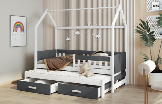 Κρεβάτι σπιτάκι JASPER με αποθηκευτικό χώρο 2 παιδιών