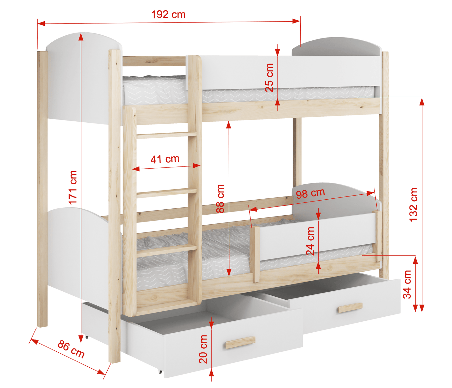 Παιδική Κουκέτα Jordan με συρτάρια αποθήκευσης