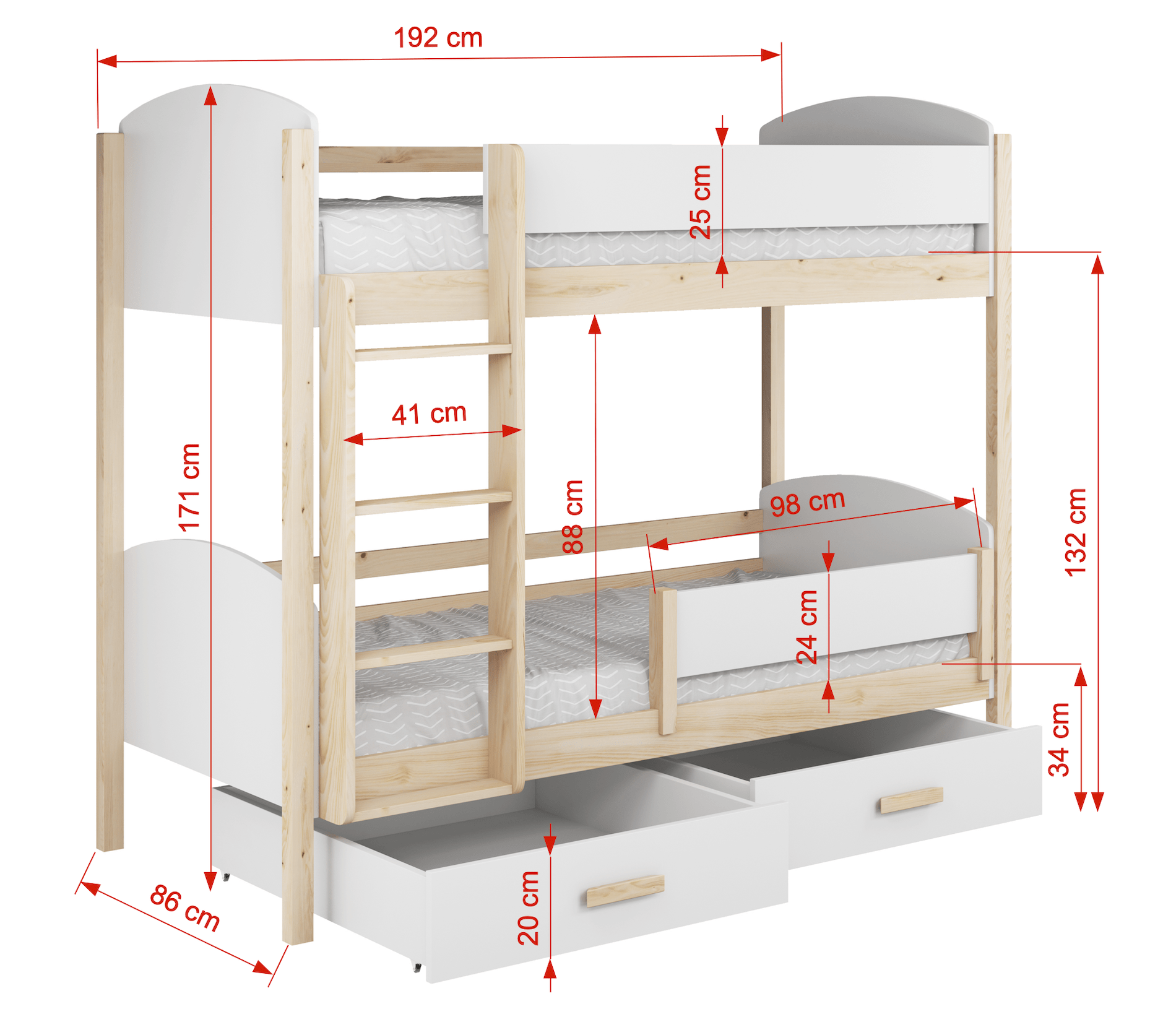Παιδική Κουκέτα Jordan με συρτάρια αποθήκευσης