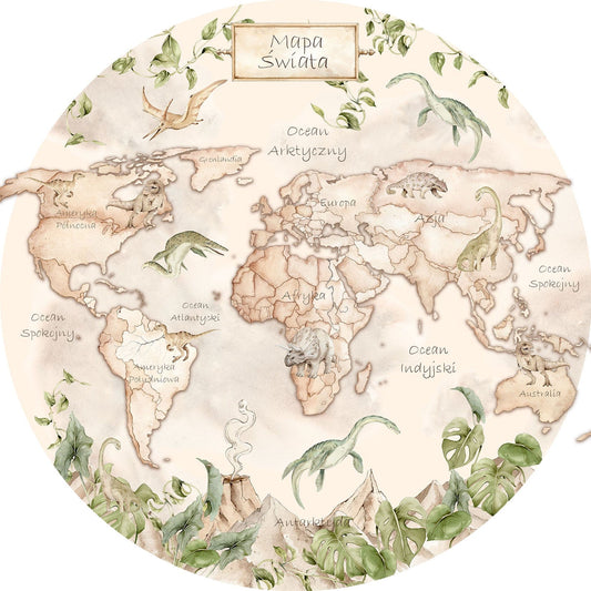 Αυτοκόλλητο παγκόσμιος χάρτης δεινοσαύρων-μπεζ 100x100