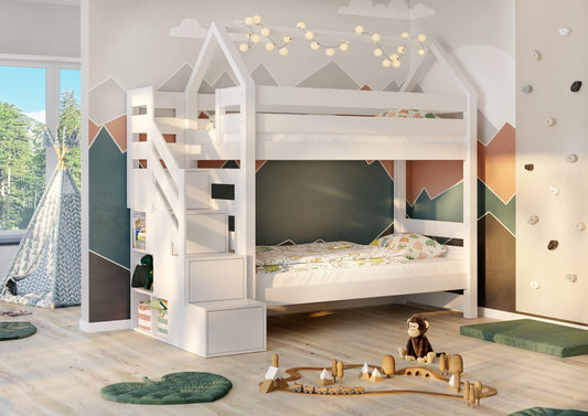 Κουκέτα JAN ΛΕΥΚΗ με σκαλοπάτια και σκεπή