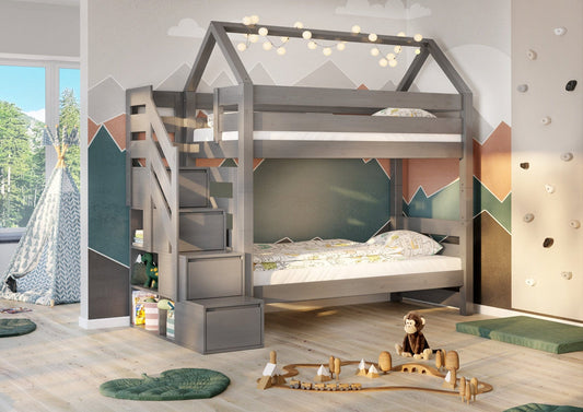 Κουκέτα JAN ΓΚΡΙ με σκαλοπάτια και σκεπή