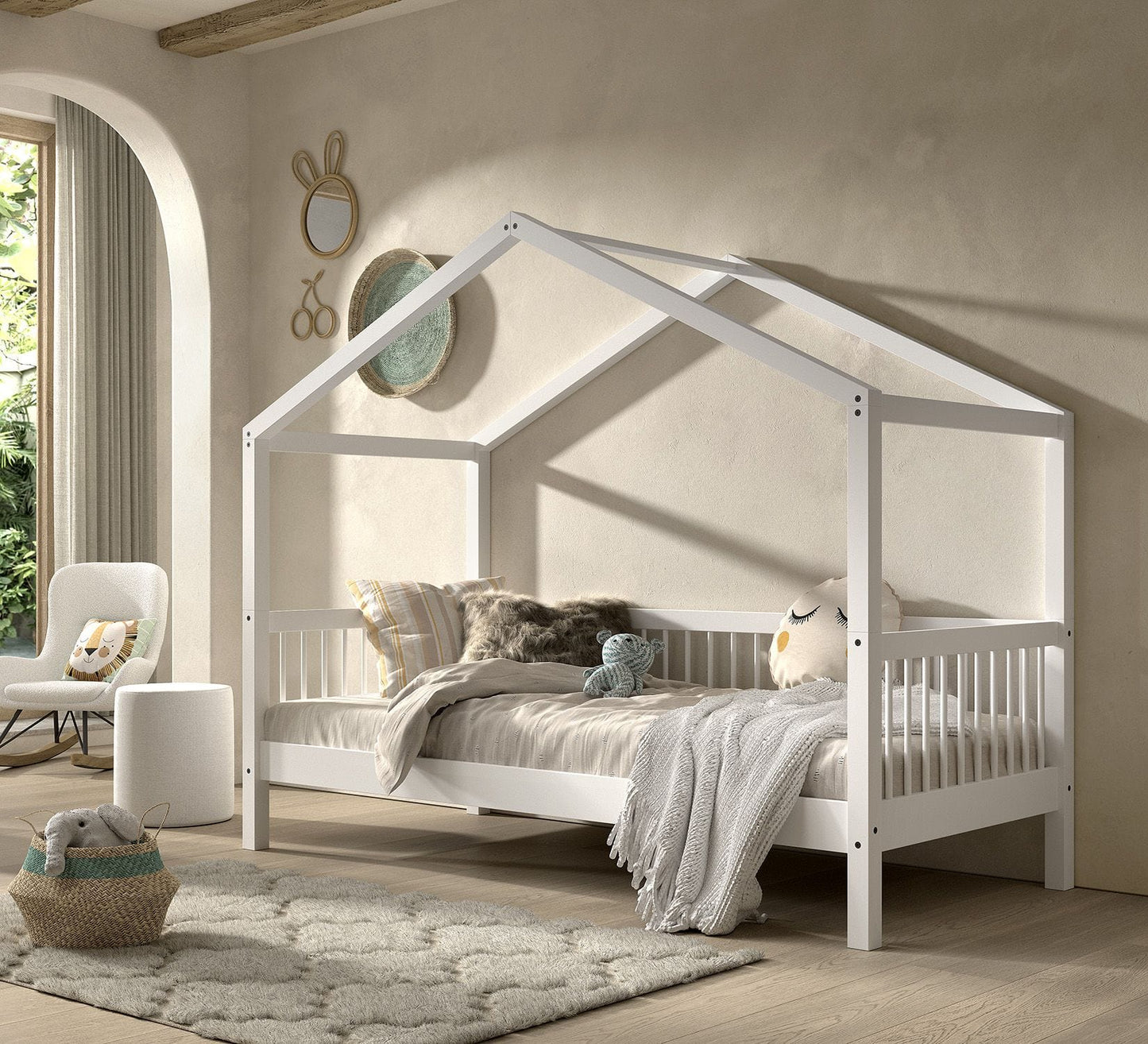 Παιδικό κρεβάτι σπιτάκι Forrest 90x200 με αποσπώμενη σκεπή λευκό
