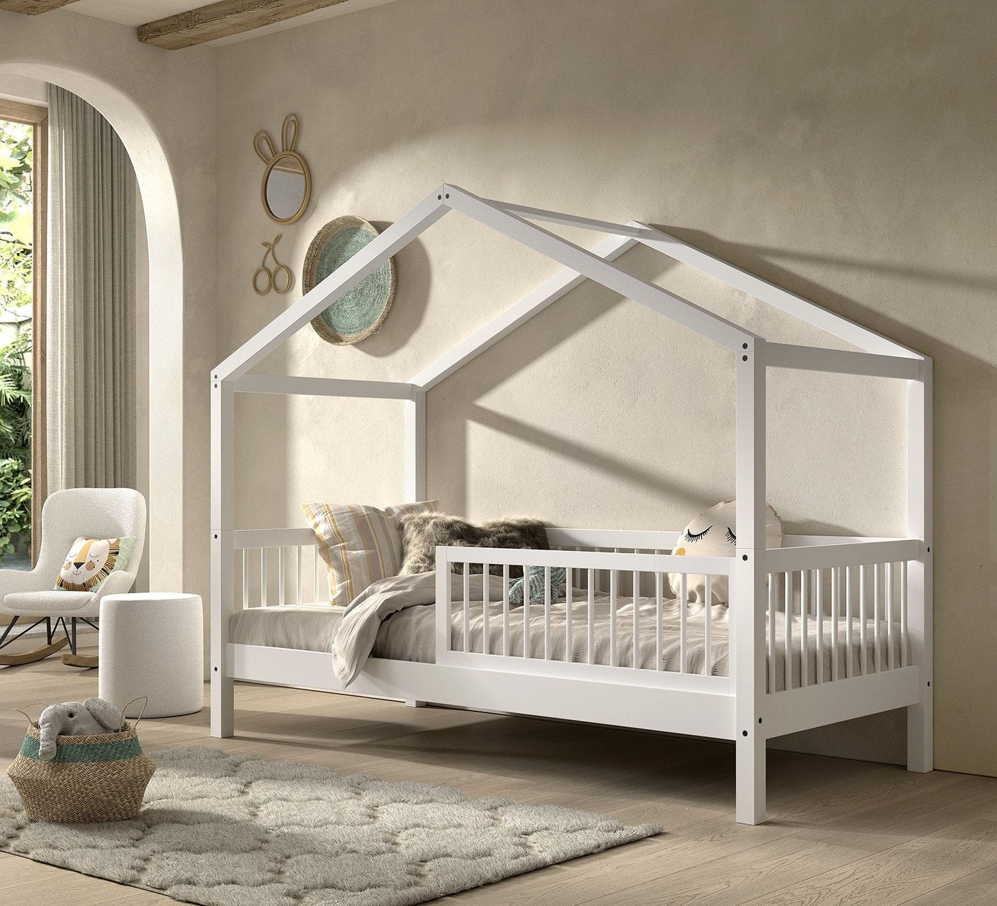 Παιδικό κρεβάτι σπιτάκι Forrest 90x200 με αποσπώμενη σκεπή λευκό