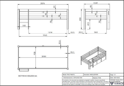 Υπερυψωμένο παιδικό κρεβάτι Pino 90x200
