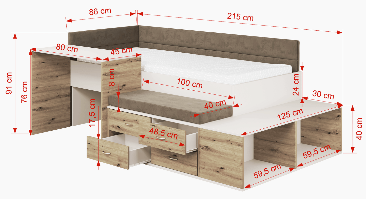 Παιδικό Κρεβάτι Amira με Γραφείο