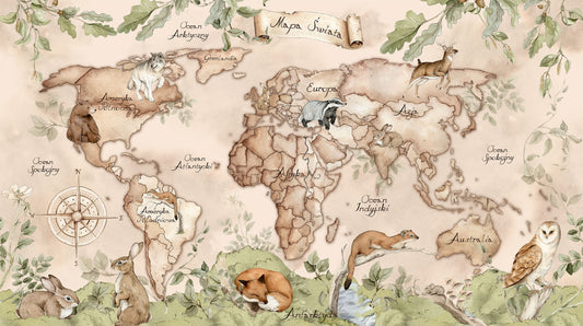 Ταπετσαρία χάρτης ζώα δάσους μπεζ