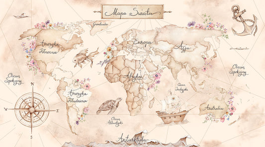 Ταπετσαρία παγκόσμιος χάρτης θάλασσα μπεζ