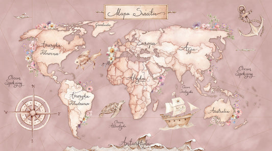 Ταπετσαρία παγκόσμιος χάρτης θάλασσα ροζ